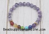 CGB6311 8mm dogtooth amethyst 7 chakra beaded mala stretchy bracelets