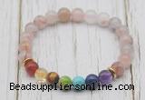 CGB6312 8mm pink quartz 7 chakra beaded mala stretchy bracelets