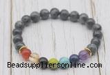 CGB6325 8mm black labradorite 7 chakra beaded mala stretchy bracelets