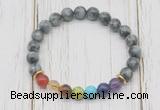 CGB6327 8mm eagle eye jasper 7 chakra beaded mala stretchy bracelets