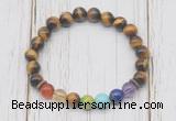 CGB6330 8mm yellow tiger eye 7 chakra beaded mala stretchy bracelets