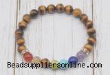 CGB6331 8mm yellow tiger eye 7 chakra beaded mala stretchy bracelets