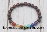 CGB6332 8mm red tiger eye 7 chakra beaded mala stretchy bracelets