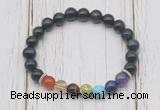 CGB6333 8mm blue tiger eye 7 chakra beaded mala stretchy bracelets