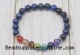 CGB6337 8mm blue tiger eye 7 chakra beaded mala stretchy bracelets