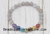 CGB6351 8mm grey banded agate 7 chakra beaded mala stretchy bracelets