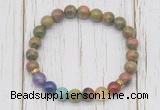 CGB6367 8mm unakite 7 chakra beaded mala stretchy bracelets