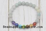 CGB6376 8mm aquamarine 7 chakra beaded mala stretchy bracelets