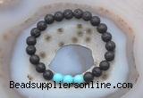 CGB6407 8mm round black lava & blue howlite beaded bracelets