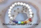 CGB6426 8mm round white howlite 7 chakra beads bracelet wholesale