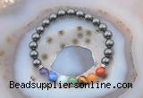 CGB6435 8mm round hematite 7 chakra beads bracelet wholesale