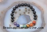 CGB6436 8mm round black obsidian 7 chakra beads bracelet wholesale