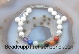 CGB6441 8mm round white howlite 7 chakra beads adjustable bracelets