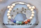 CGB6446 8mm round matte white fossil jasper 7 chakra beads adjustable bracelets