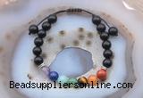 CGB6451 8mm round black obsidian 7 chakra beads adjustable bracelets