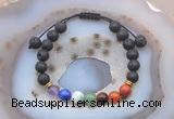 CGB6452 8mm round black lava 7 chakra beads adjustable bracelets