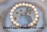 CGB6458 8mm round matte white fossil jasper & dogtooth amethyst beaded bracelets