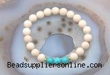 CGB6463 8mm round matte white fossil jasper & turquoise beaded bracelets