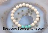 CGB6467 8mm round matte white fossil jasper & sea sediment jasper beaded bracelets