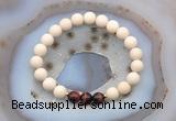 CGB6480 8mm round matte white fossil jasper & red tiger eye beaded bracelets