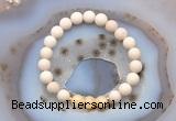 CGB6485 8mm round matte white fossil jasper & honey jade beaded bracelets