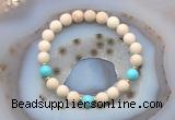 CGB6494 8mm round matte white fossil jasper & blue howlite beaded bracelets