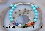 CGB6501 8mm round blue howlite 7 chakra beads adjustable bracelets