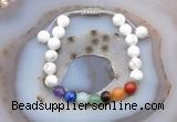 CGB6503 8mm round white howlite 7 chakra beads adjustable bracelets