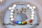 CGB6504 8mm round white howlite 7 chakra beads adjustable bracelets