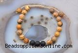 CGB6584 8mm round picture jasper & black lava adjustable bracelets