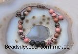 CGB6589 8mm round rhodonite & black lava adjustable bracelets