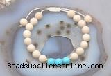 CGB6602 8mm round white fossil jasper & blue howlite adjustable bracelets