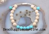 CGB6605 8mm round white fossil jasper & blue howlite adjustable bracelets