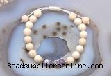 CGB6609 8mm round white fossil jasper & dogtooth amethyst adjustable bracelets