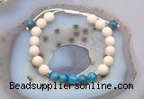 CGB6618 8mm round white fossil jasper & apatite adjustable bracelets