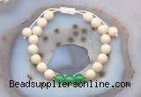 CGB6622 8mm round white fossil jasper & green agate adjustable bracelets