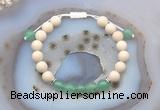 CGB6623 8mm round white fossil jasper & green aventurine adjustable bracelets