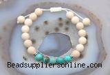 CGB6624 8mm round white fossil jasper & blue sea sediment jasper adjustable bracelets