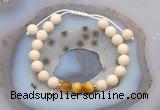 CGB6628 8mm round white fossil jasper & golden tiger eye adjustable bracelets