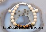 CGB6629 8mm round white fossil jasper & yellow tiger eye adjustable bracelets