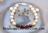 CGB6630 8mm round white fossil jasper & red tiger eye adjustable bracelets