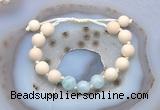 CGB6645 10mm round white fossil jasper & aquamarine adjustable bracelets