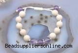 CGB6647 10mm round white fossil jasper & amethyst adjustable bracelets