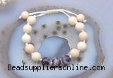 CGB6648 10mm round white fossil jasper & dogtooth amethyst adjustable bracelets