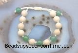 CGB6652 10mm round white fossil jasper & green aventurine adjustable bracelets