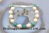 CGB6654 10mm round white fossil jasper & green banded agate adjustable bracelets