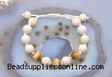 CGB6661 10mm round white fossil jasper & golden tiger eye adjustable bracelets