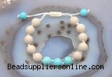 CGB6665 10mm round white fossil jasper & blue howlite adjustable bracelets