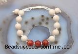 CGB6668 10mm round white fossil jasper & red banded agate adjustable bracelets