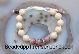 CGB6672 10mm round white fossil jasper & rhodonite adjustable bracelets